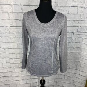 Athletic works Longsleeve scoopneck hi low stripe top w/scrunch sides sz Small